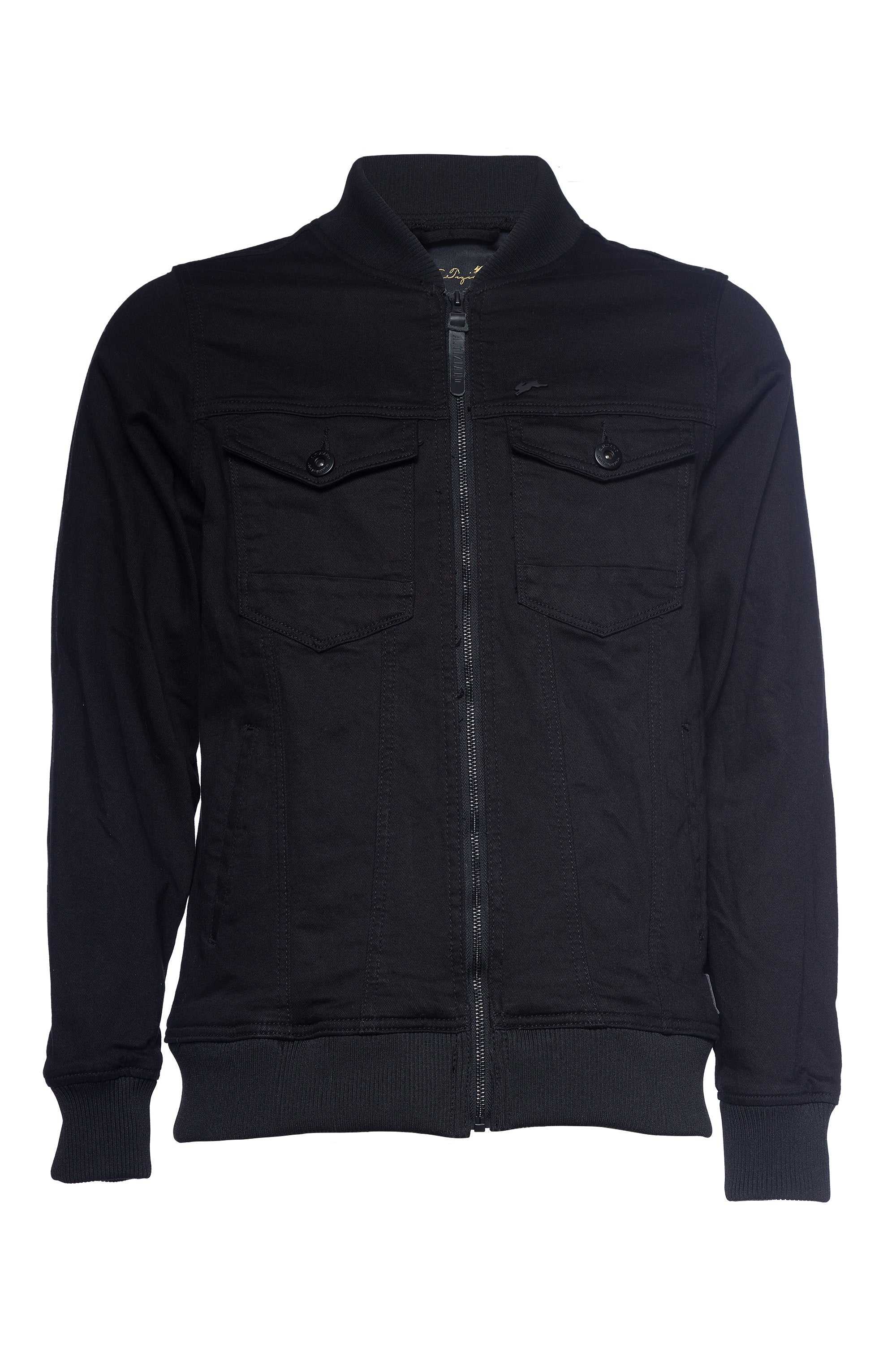Brooks Men's Full Zip Jacket in black with patch pockets, ribbed collar, and leather patch label.