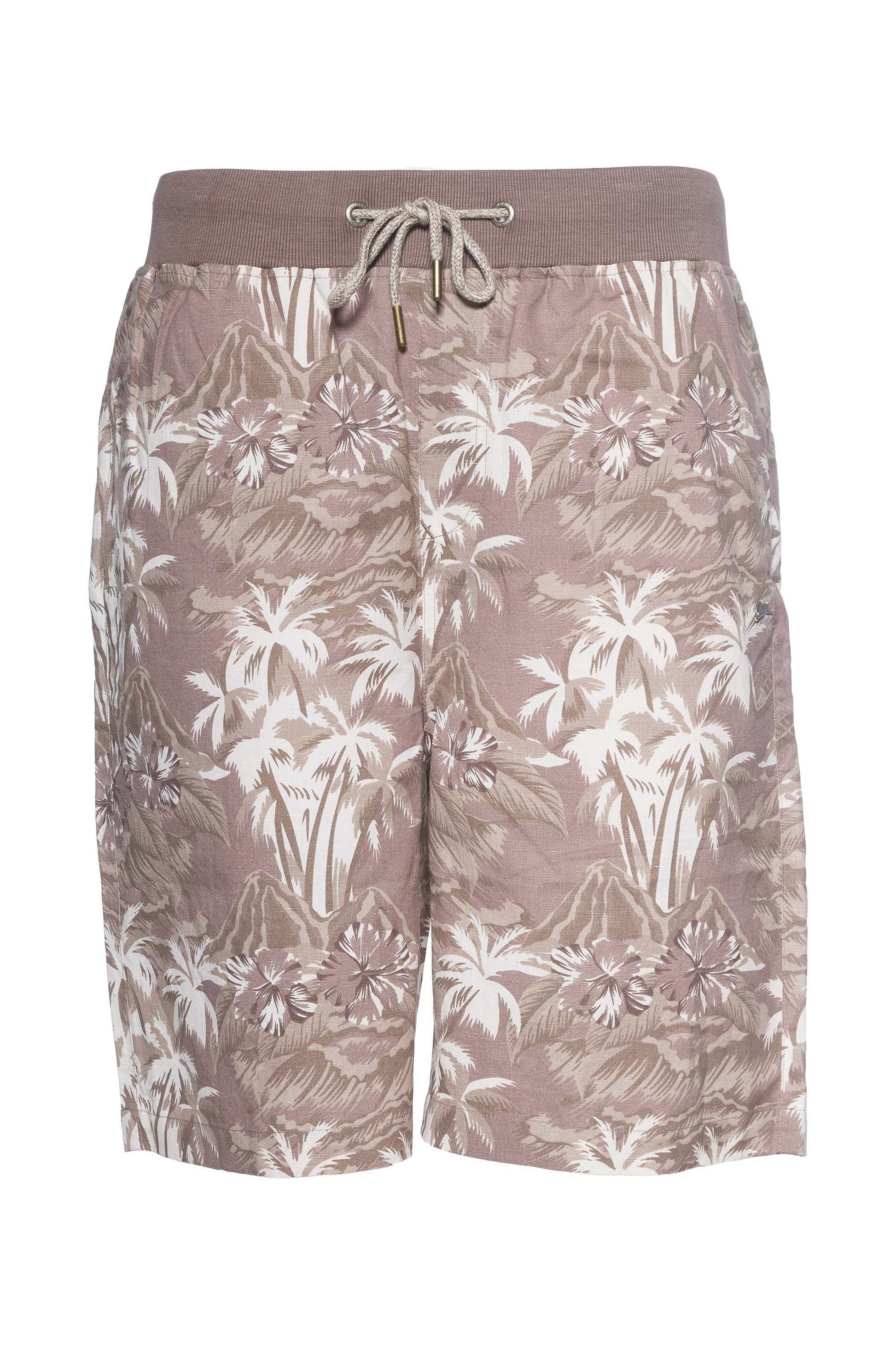 Bruno printed linen short with floral pattern, elastic waistband, and front pockets.