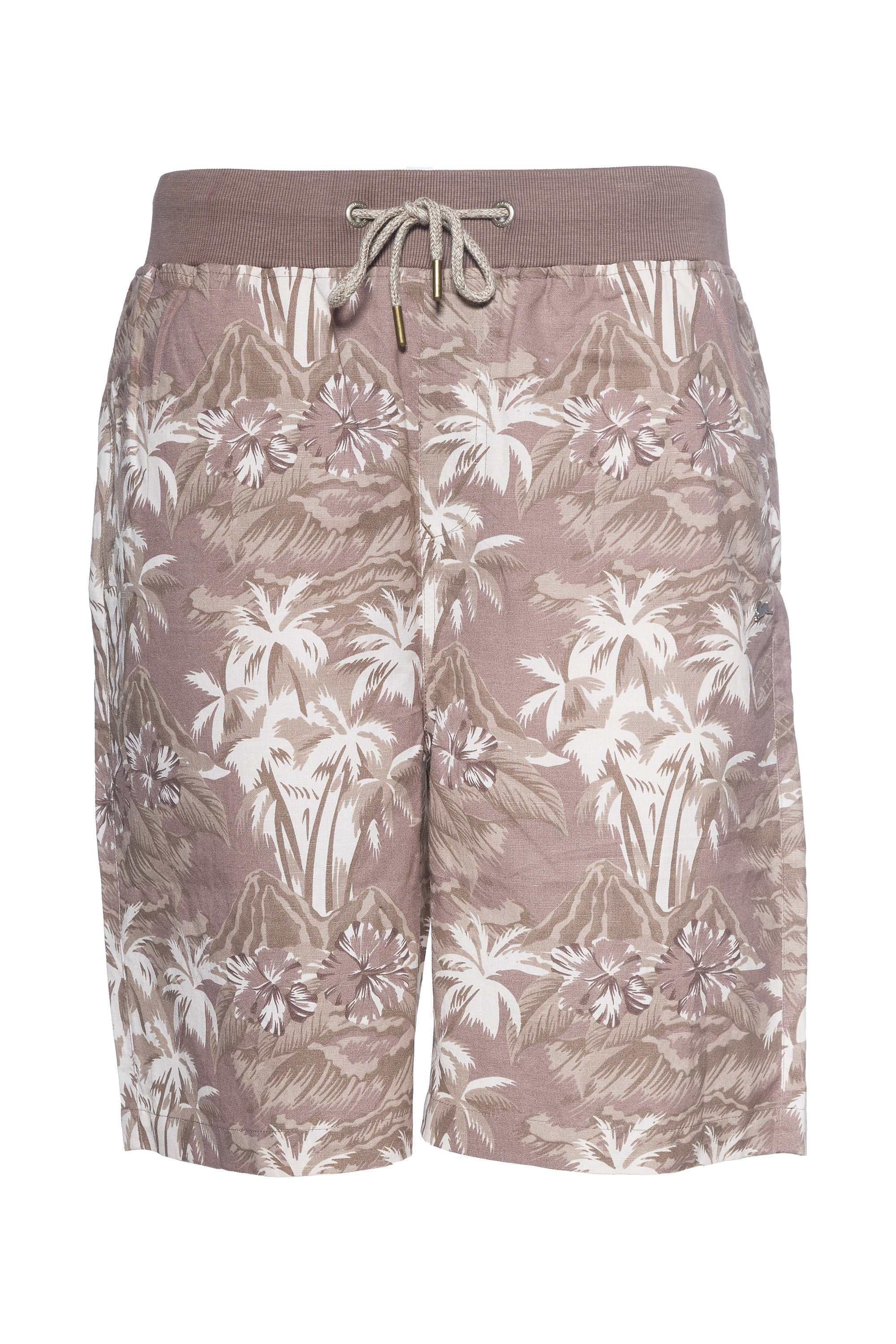 Bruno printed linen short with floral pattern, elastic waistband, and front pockets.