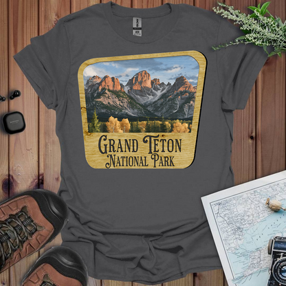 Grand Teton National Park Unisex Fit Soft T-Shirt Wood Sign