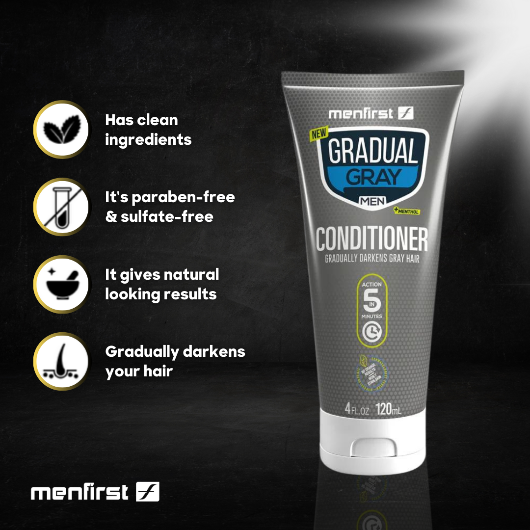 Menfirst Gradual Gray - Good Bye Gray Hair - 3-in-1 Shampoo + Beard Wa Menfirst
