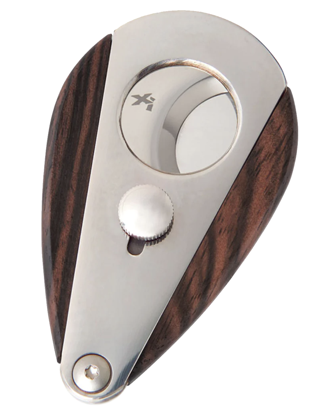 XIKAR® XI3 Stainless Steel Cigar Cutter with Macassar Ebony handle, featuring teardrop shape and double guillotine action.