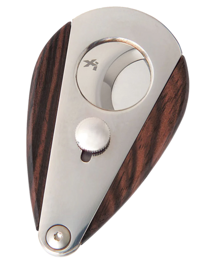 XIKAR® XI3 Stainless Steel Cigar Cutter with Macassar Ebony handle, featuring teardrop shape and double guillotine action.