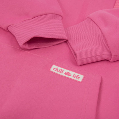 Zen Zip Chenille Applique Hoodie - Bermuda Pink chill life style