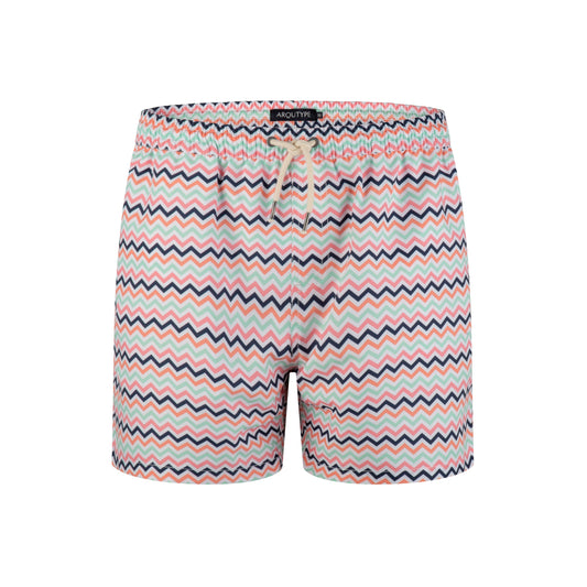 Cancun Swim Shorts with zigzag pattern and drawstring waist.