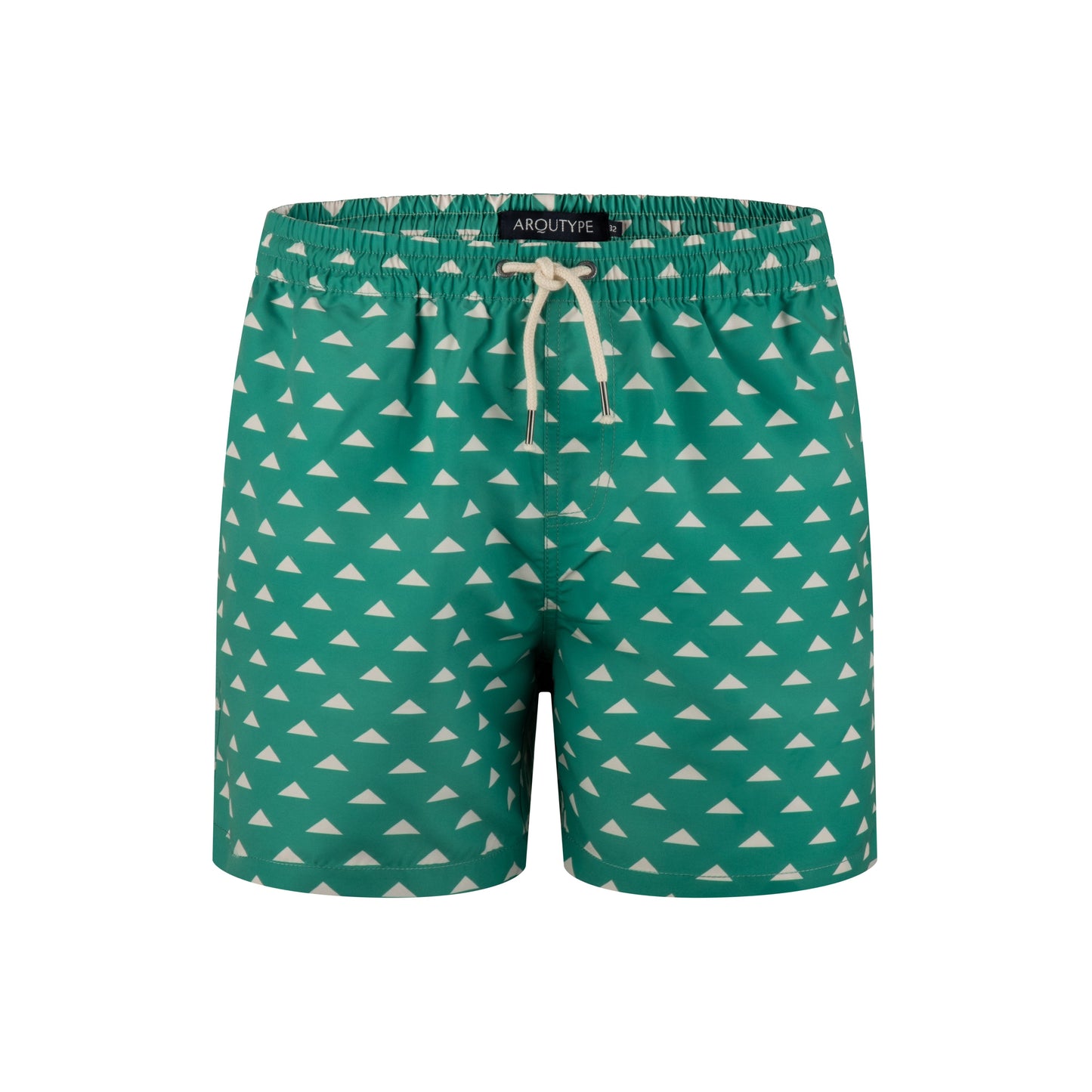 Green and white patterned Amalfi Swim Shorts with elasticated waistband and drawstring.