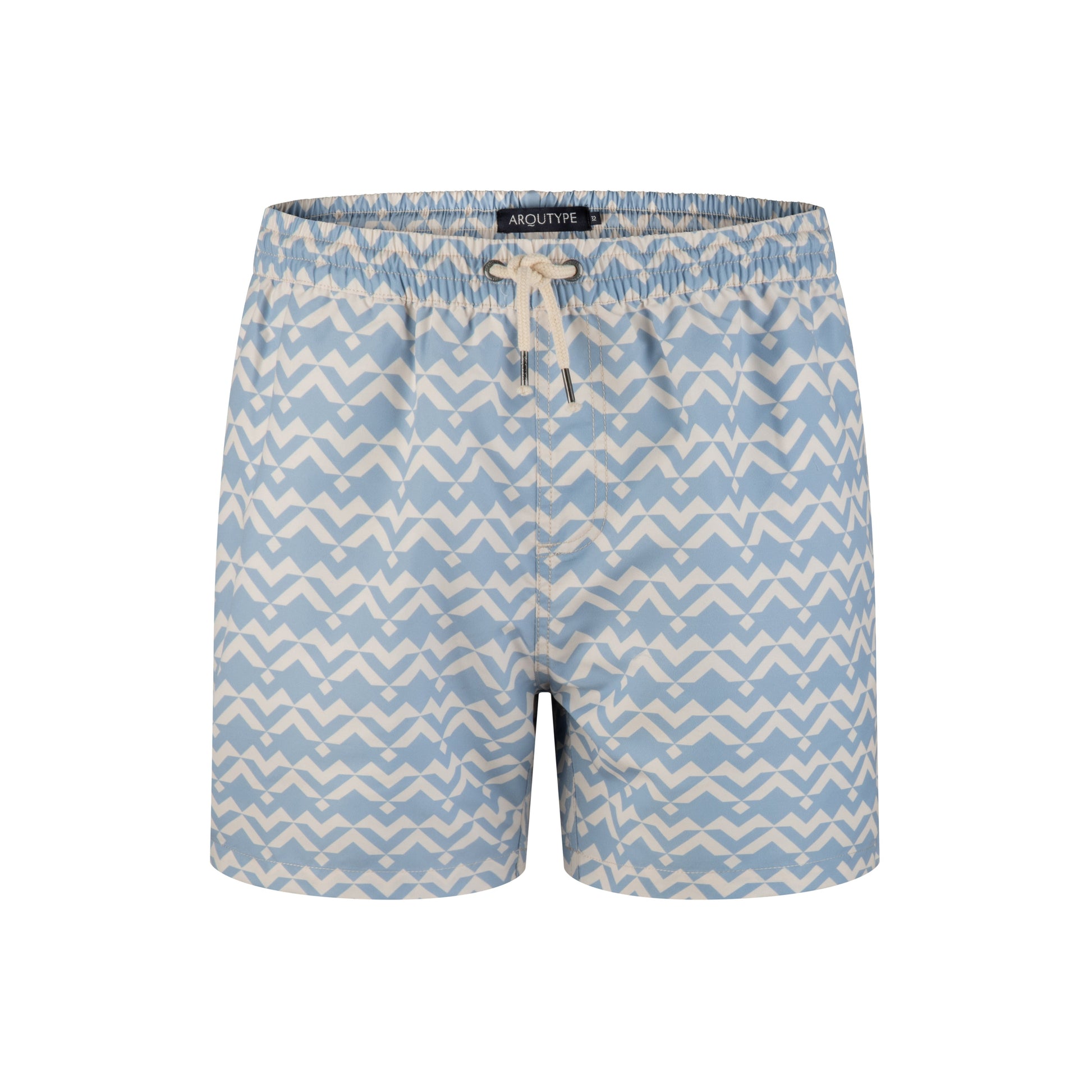 Tel Aviv Swim Shorts, eco-friendly recycled polyester, quick-dry, stylish design, elastic waistband, mesh lining.