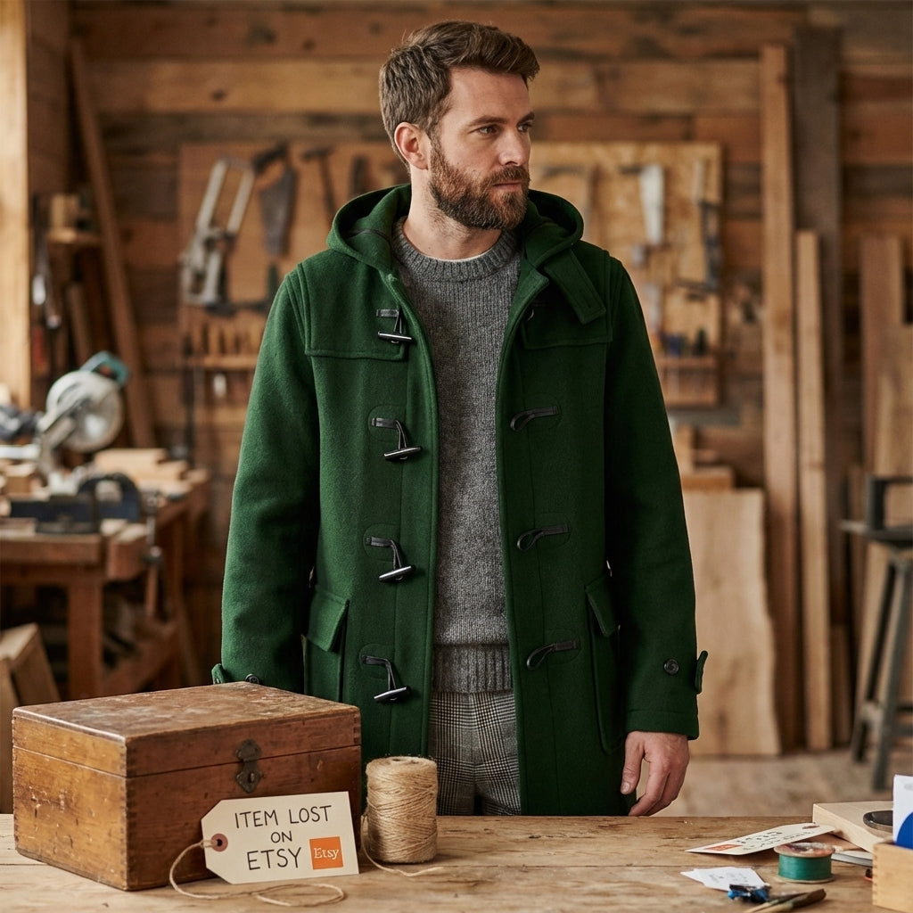 MENLL Retro Wool Trench Coat Men's Outdoor Warm Horn Button Overcoat