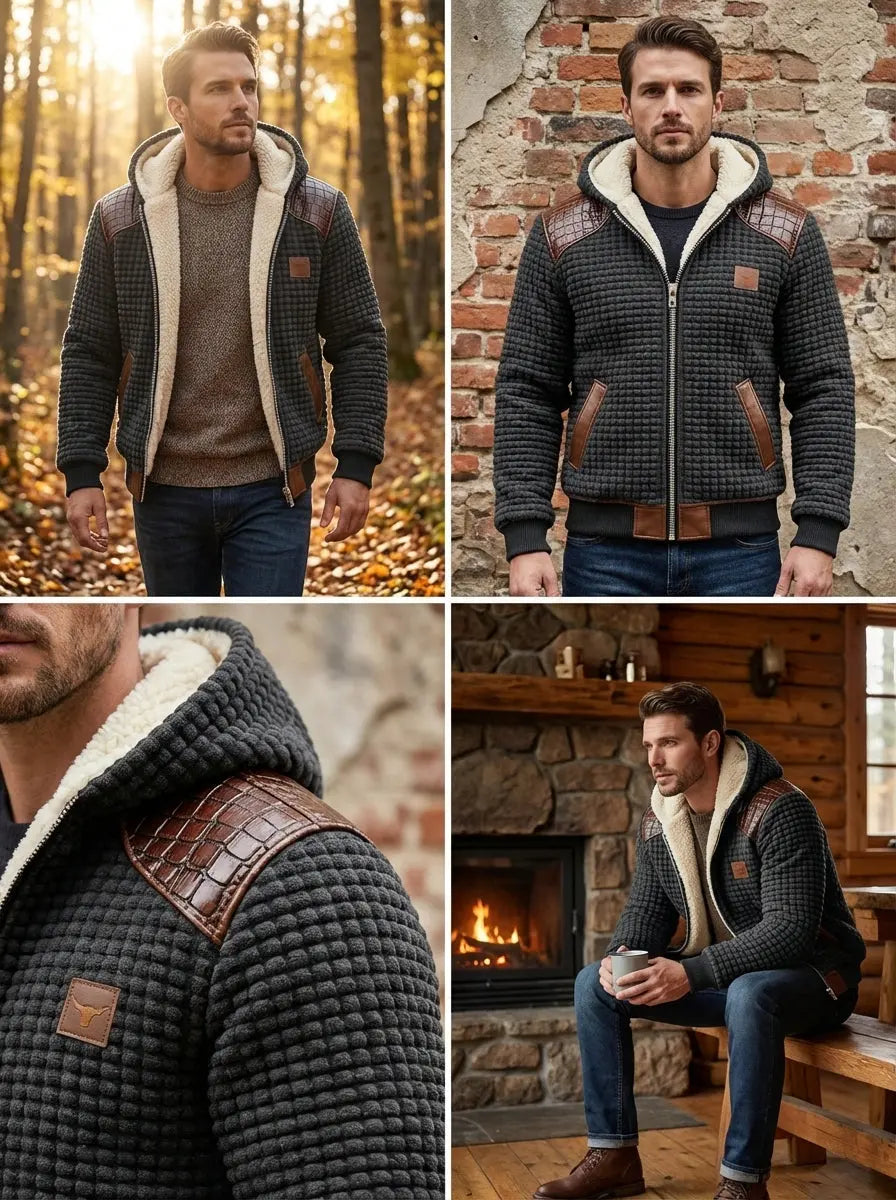 Fleece Lined Quilted Hooded Jacket For Men Multicolor Digital Print Durable 100 Percent Polyester Warm - MENLL