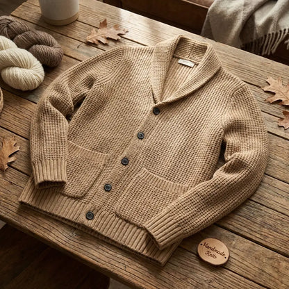 Wool Cardigan For Men, Knitted Cardigan Sweater, Classic V Neck, Button Front, Business Casual Knitwear - MENLL