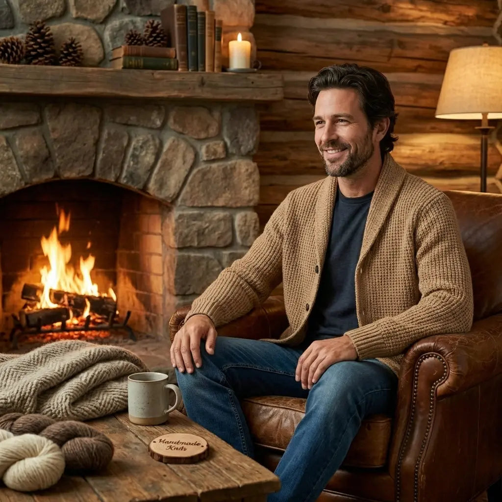 Wool Cardigan For Men, Knitted Cardigan Sweater, Classic V Neck, Button Front, Business Casual Knitwear - MENLL