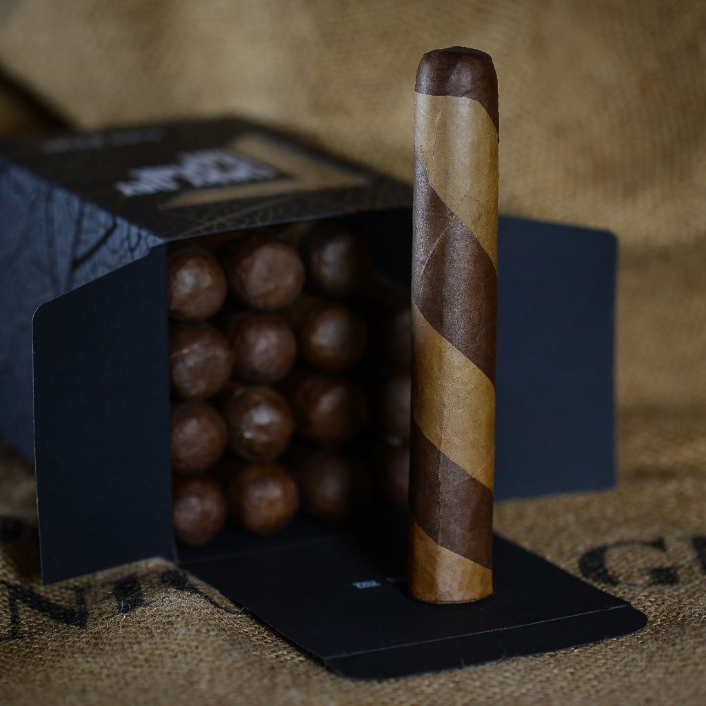 6x60 Gordo Barber Pole cigars in open box, featuring distinctive Connecticut and Ecuadorian Habano wrappers.