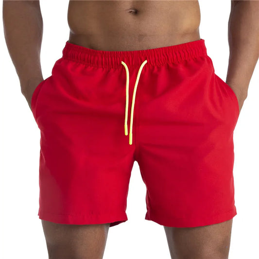 Sunga Beach Shorts in red for men, crafted from high-quality polyester, featuring a solid pattern and comfortable fit for swimming.