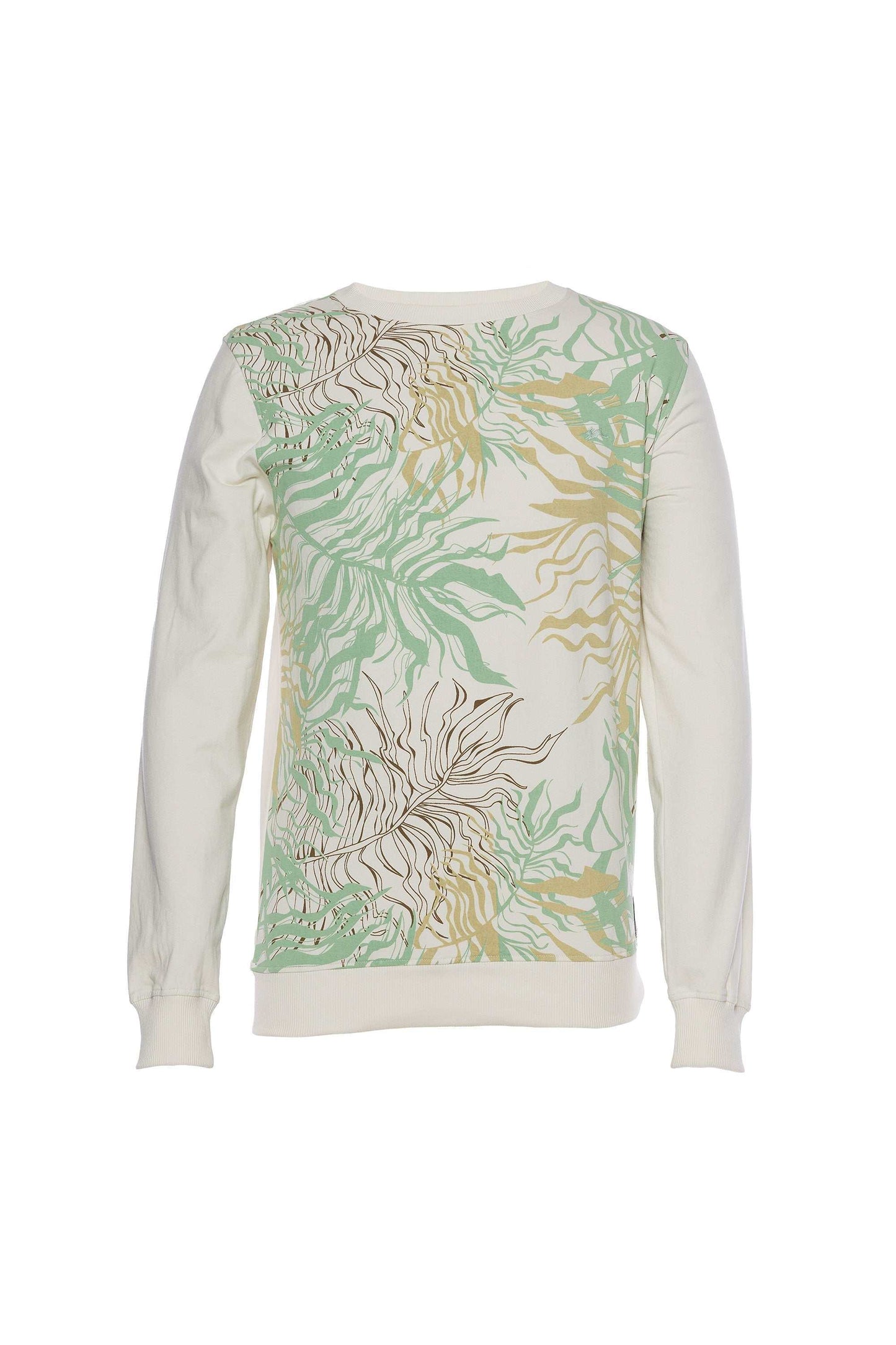 Hank Printed Fleece Crewneck with long sleeves, screen print design, rabbit embroidery, and woven label.
