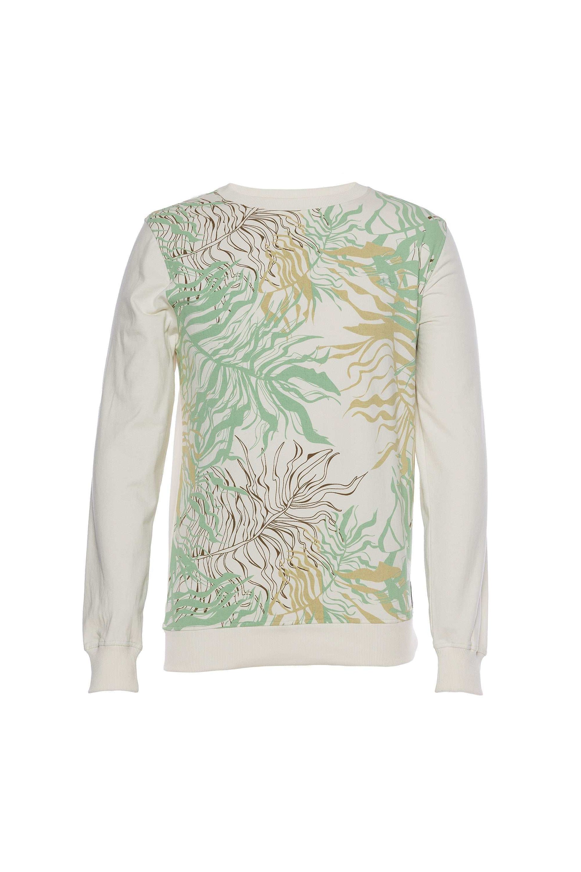 Hank Printed Fleece Crewneck with long sleeves, screen print design, rabbit embroidery, and woven label.
