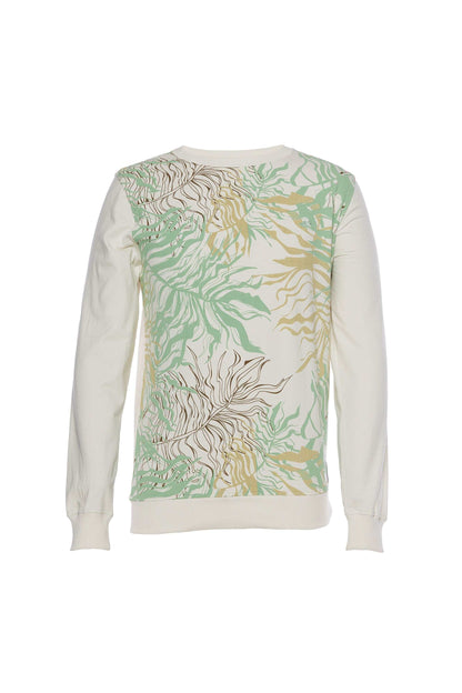 Hank Printed Fleece Crewneck with long sleeves, screen print design, rabbit embroidery, and woven label.