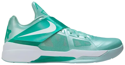 Nike Zoom KD 4 'Easter' 2025 sneakers, glossy mint upper, translucent mesh panels.