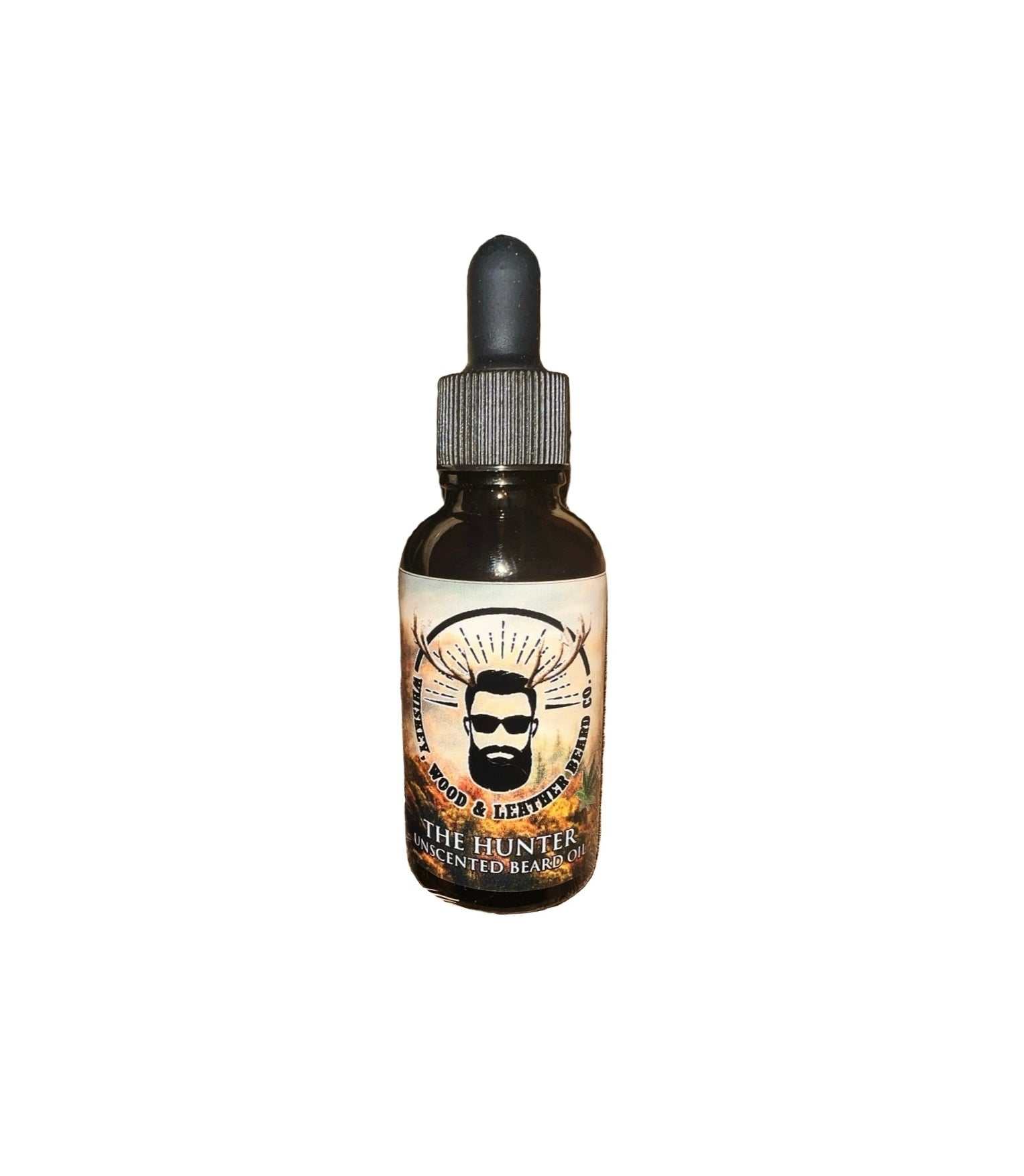 The Hunter Unscented Beard Oil bottle with dropper lid.
