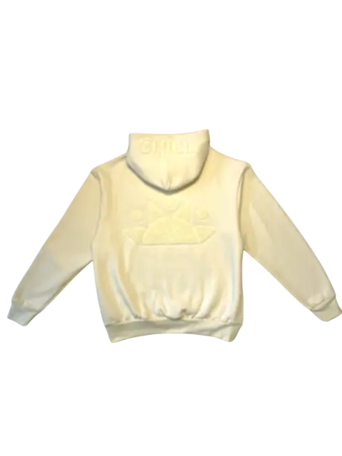 Zen Zip Chenille Applique Hoodie - Ivory | MENLL