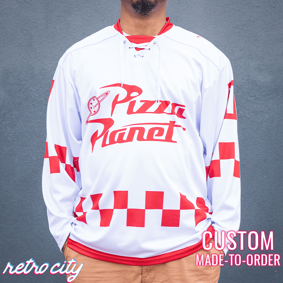 Retro City Threads Pizza Planet Hockey Fan Jersey (White) - Main Product Image
