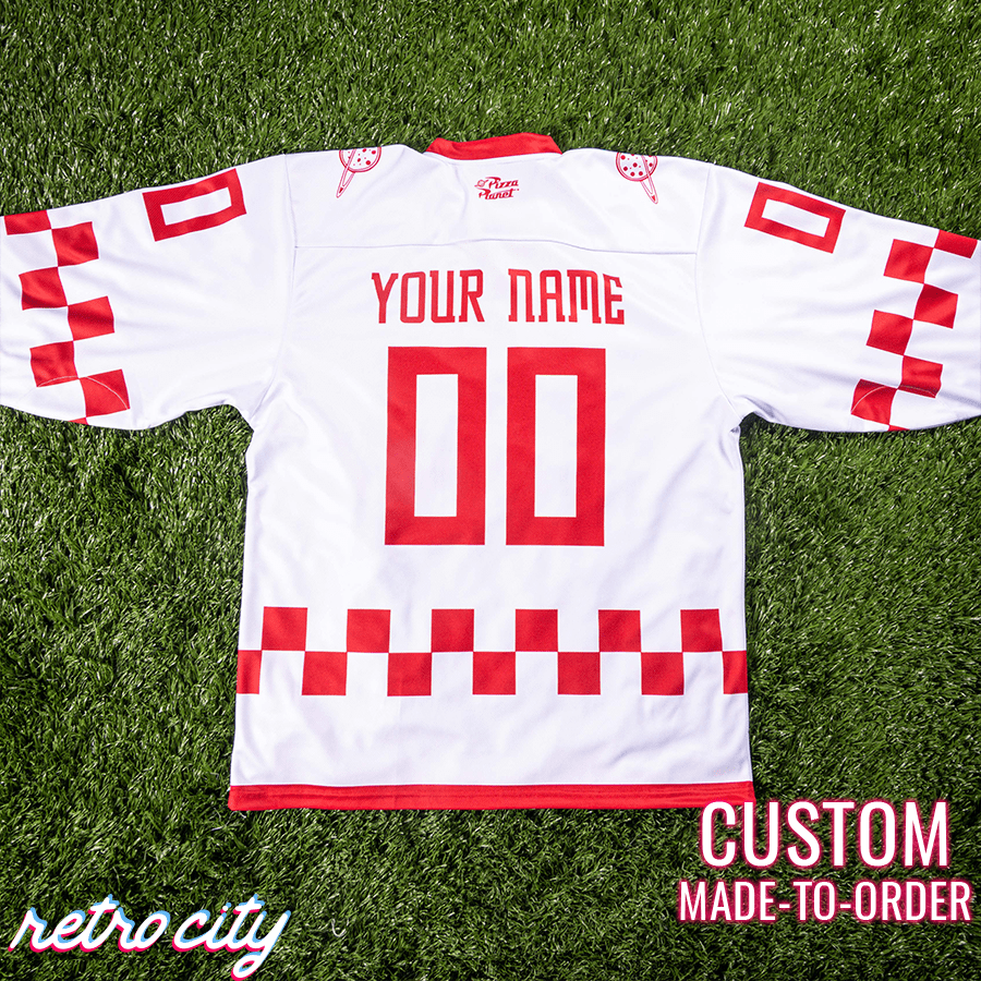 Retro City Threads Pizza Planet Hockey Fan Jersey (White) - Full View