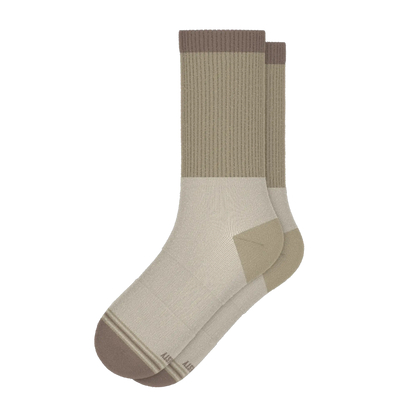 The Khaki | Tan Color Block Heel Hammock™ Crew Socks - MENLL