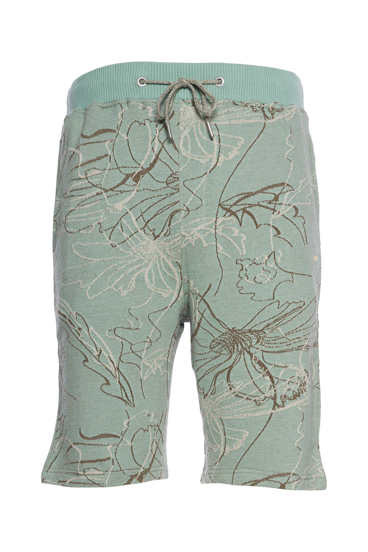 Landry Floral Knit Short with floral jacquard design, elastic waistband, and drawcord.