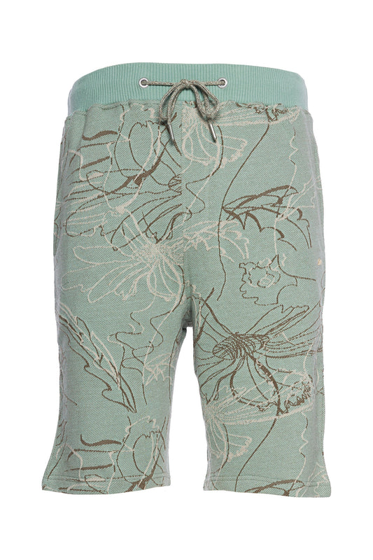 Landry Floral Knit Short with floral jacquard design, elastic waistband, and drawcord.