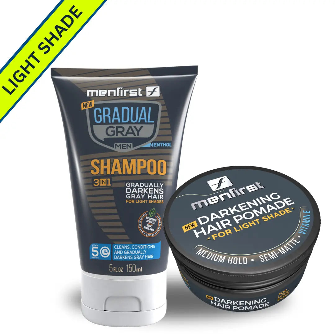 Menfirst Gradual Gray - Good Bye Gray Hair- 3-in-1 Shampoo & Darkening Pomade - Light Brown to Blonde Hair - 2 Pack Bundle Menfirst