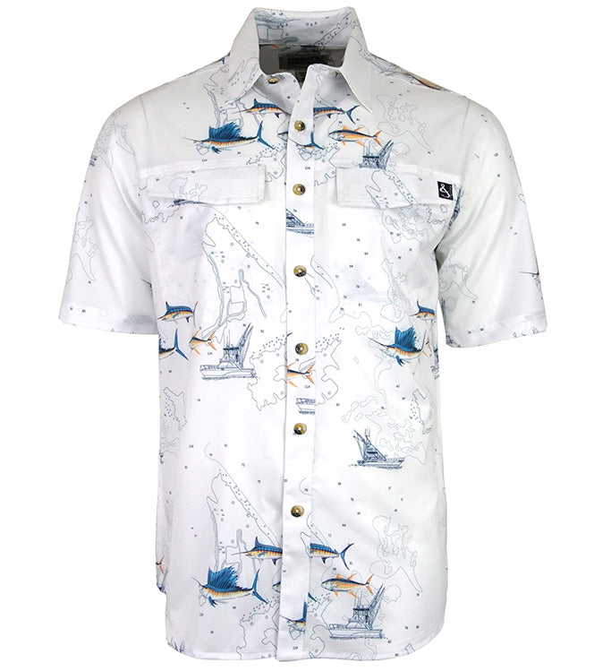 Men's Marine Charts UV Vented Fishing Shirt Hook & Tackle