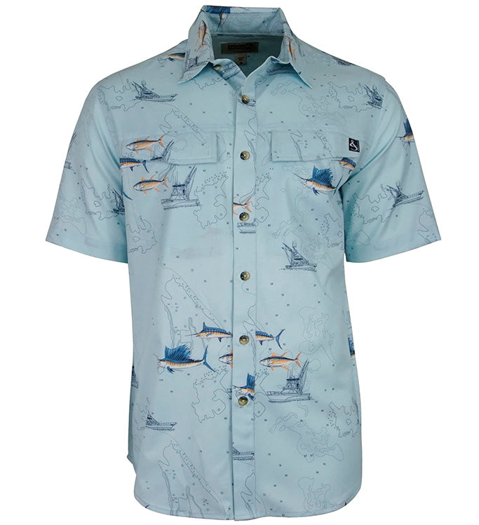 Men's Marine Charts UV Vented Fishing Shirt Hook & Tackle