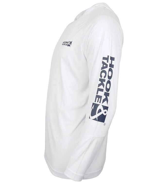 Hook & Tackle Men's Seamount L/S UV Fishing Hoodie, back view highlighting moisture-wicking fabric for active anglers.