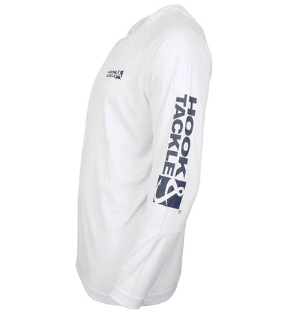 Hook & Tackle Men's Seamount L/S UV Fishing Hoodie, back view highlighting moisture-wicking fabric for active anglers.