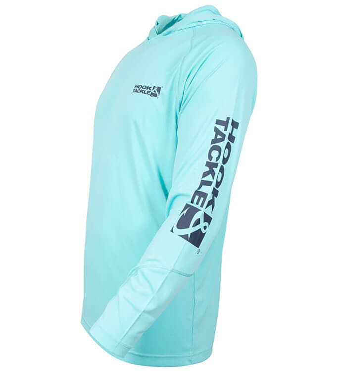 Detail of the Hook & Tackle Seamount L/S UV Fishing Hoodie's protective hood, essential for comprehensive sun protection.