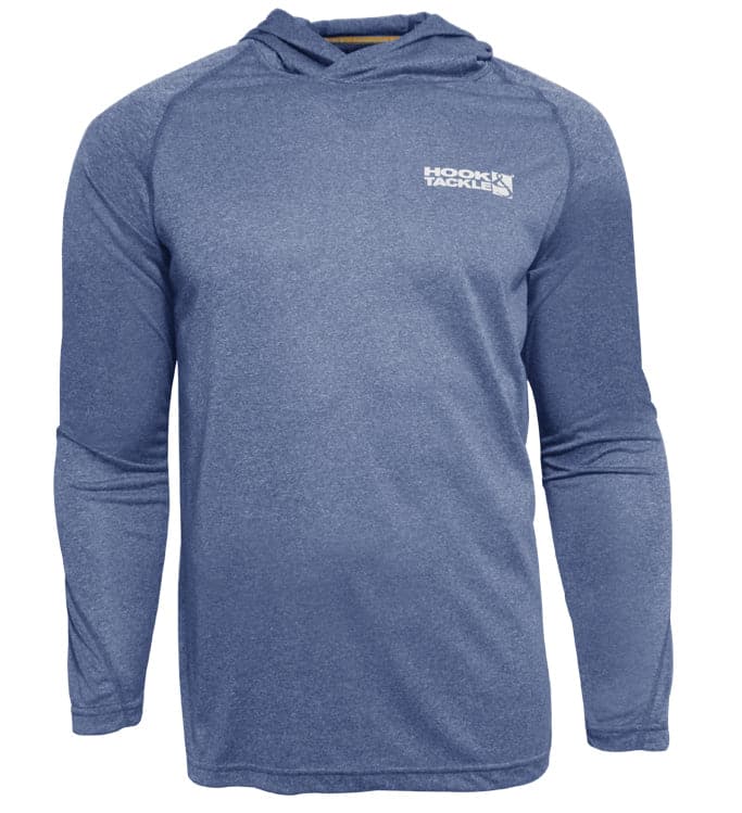 Side view of Hook & Tackle Men's Seamount L/S UV Fishing Hoodie, illustrating its comfortable fit for active anglers.