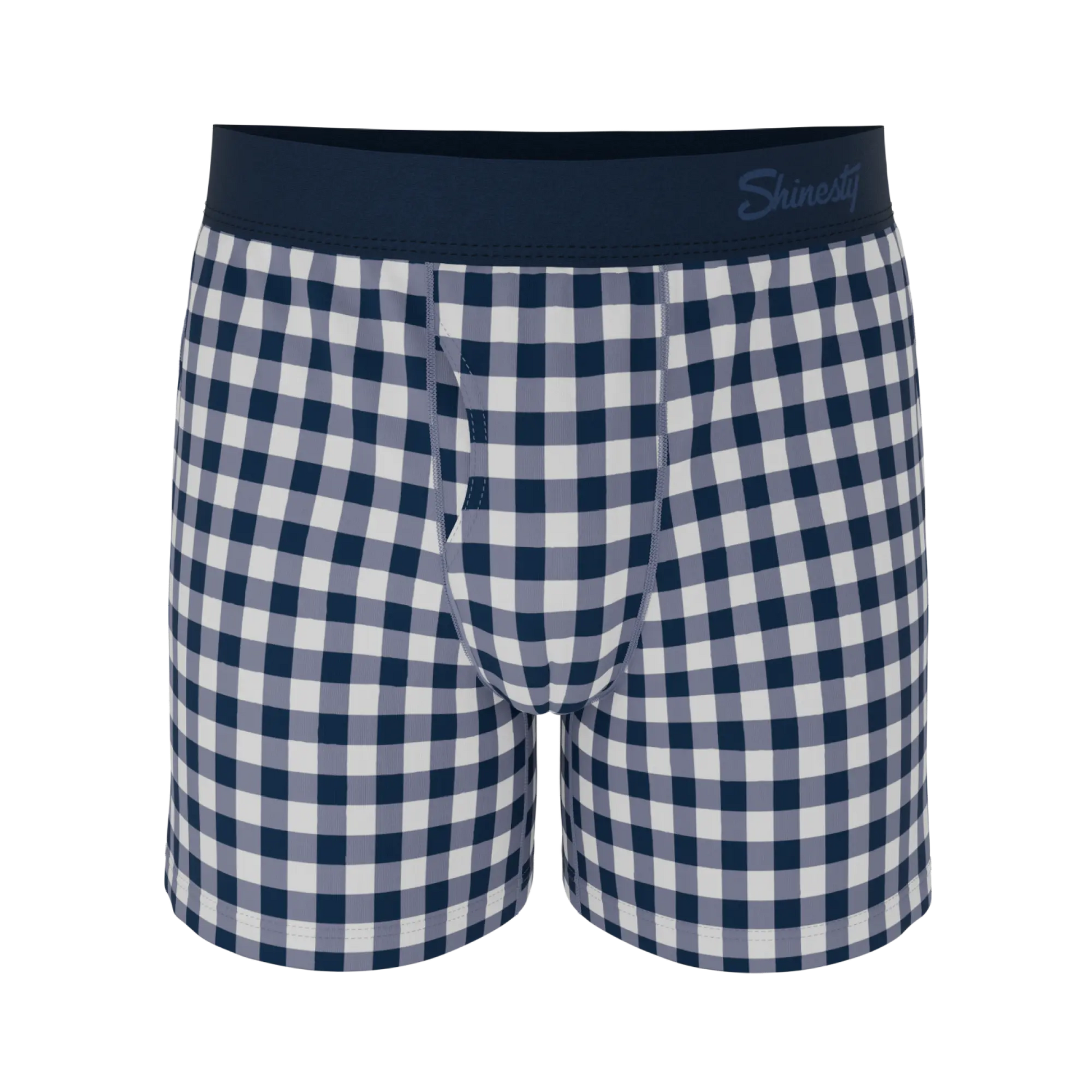 Shinesty Navy Gingham Boxers For Men Mad For Plaid Pattern Classic Fit Everyday Comfort - MENLL