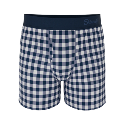 Shinesty Navy Gingham Boxers For Men Mad For Plaid Pattern Classic Fit Everyday Comfort - MENLL
