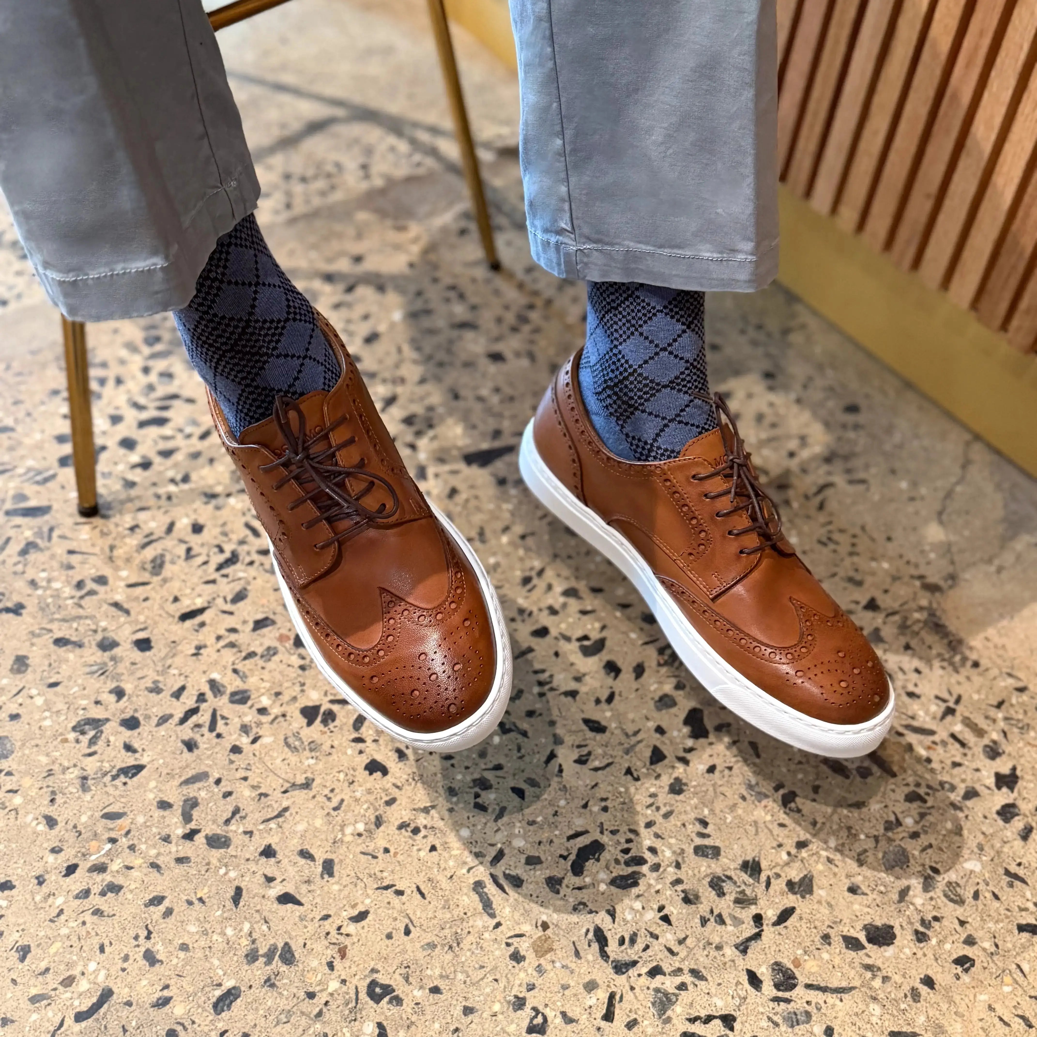 MOCALMO Cognac Wingtips Men's Dress Shoes Formal & Smart Casual Leather by MOCALMO