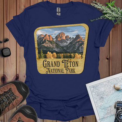 Grand Teton National Park Unisex Fit Soft T-Shirt Wood Sign