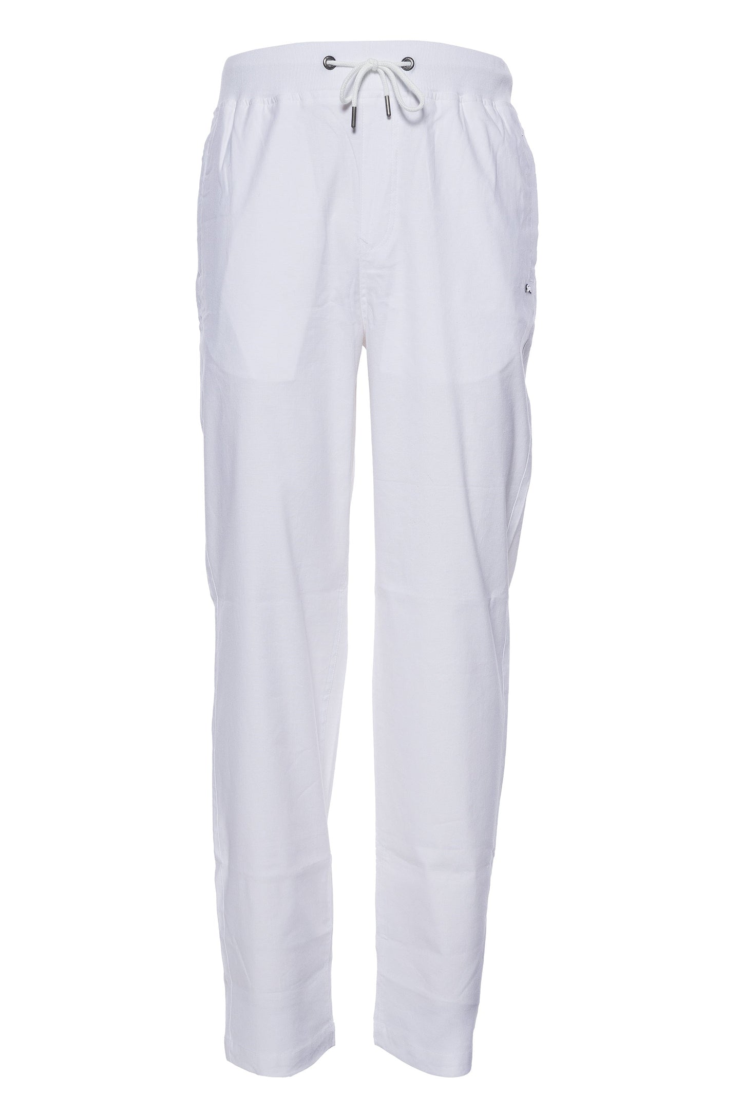Nicholas linen pant with pockets, elastic waistband, and embroidered rabbit design.