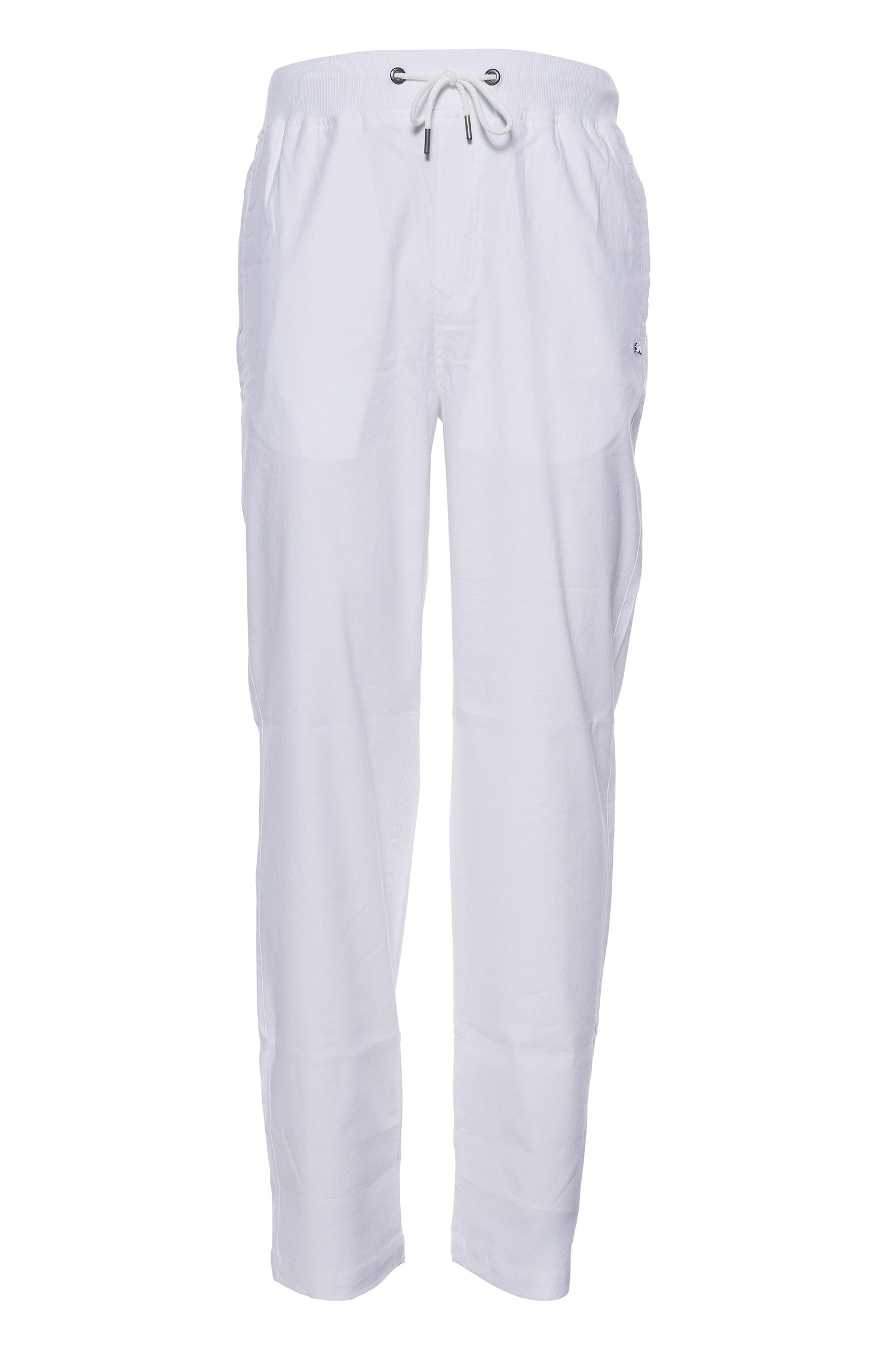 Nicholas linen pant with pockets, elastic waistband, and embroidered rabbit design.