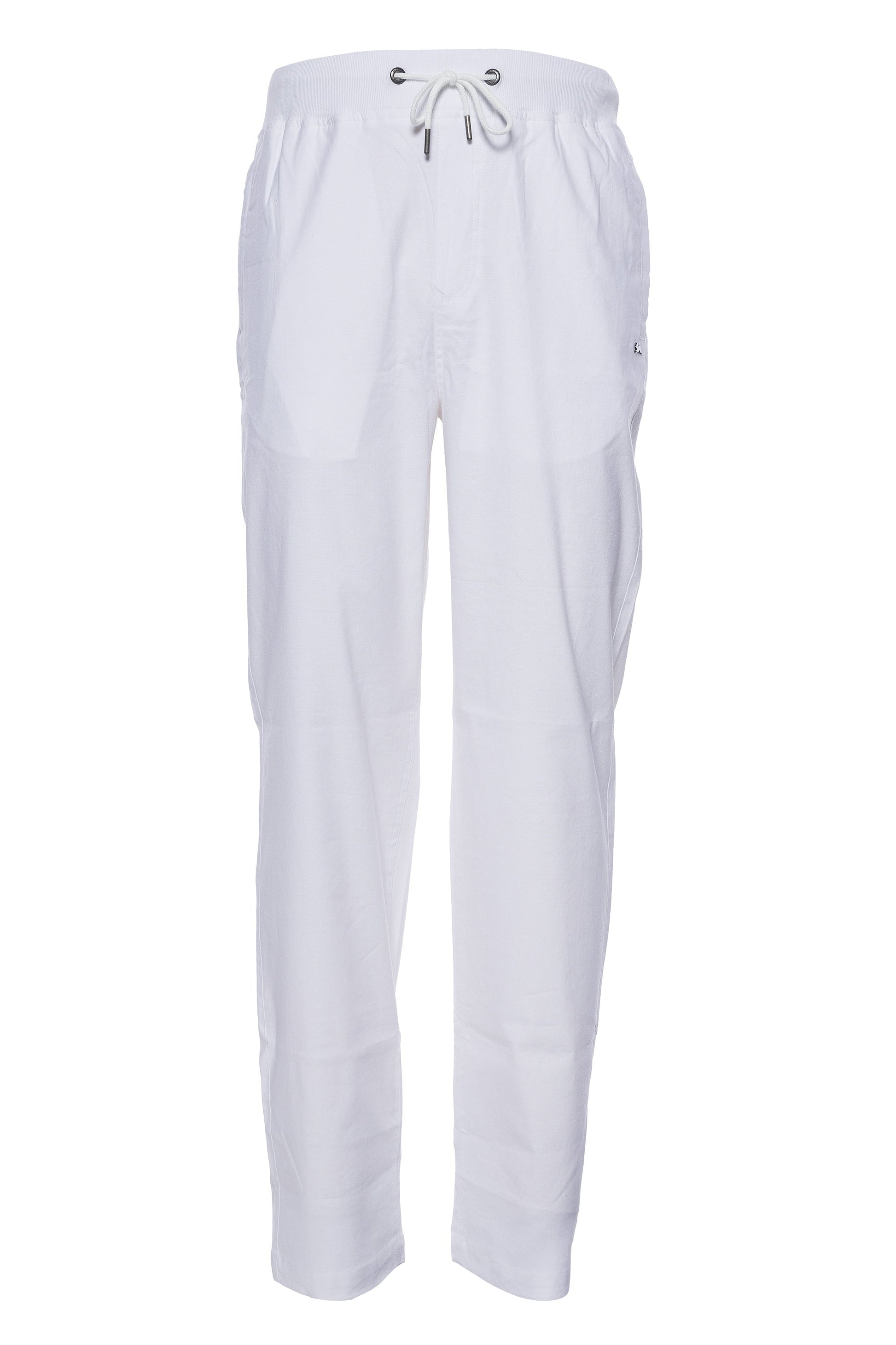 Nicholas linen pant with pockets, elastic waistband, and embroidered rabbit design.