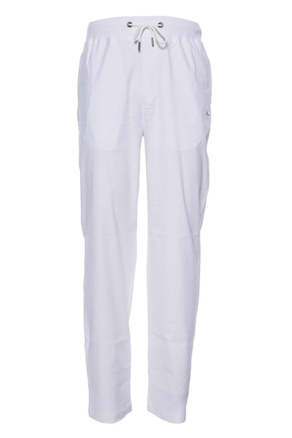 Nicholas linen pant with pockets, elastic waistband, and embroidered rabbit design.