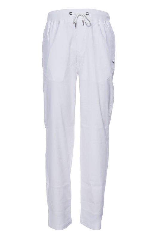 Nicholas linen pant with pockets, elastic waistband, and embroidered rabbit design.