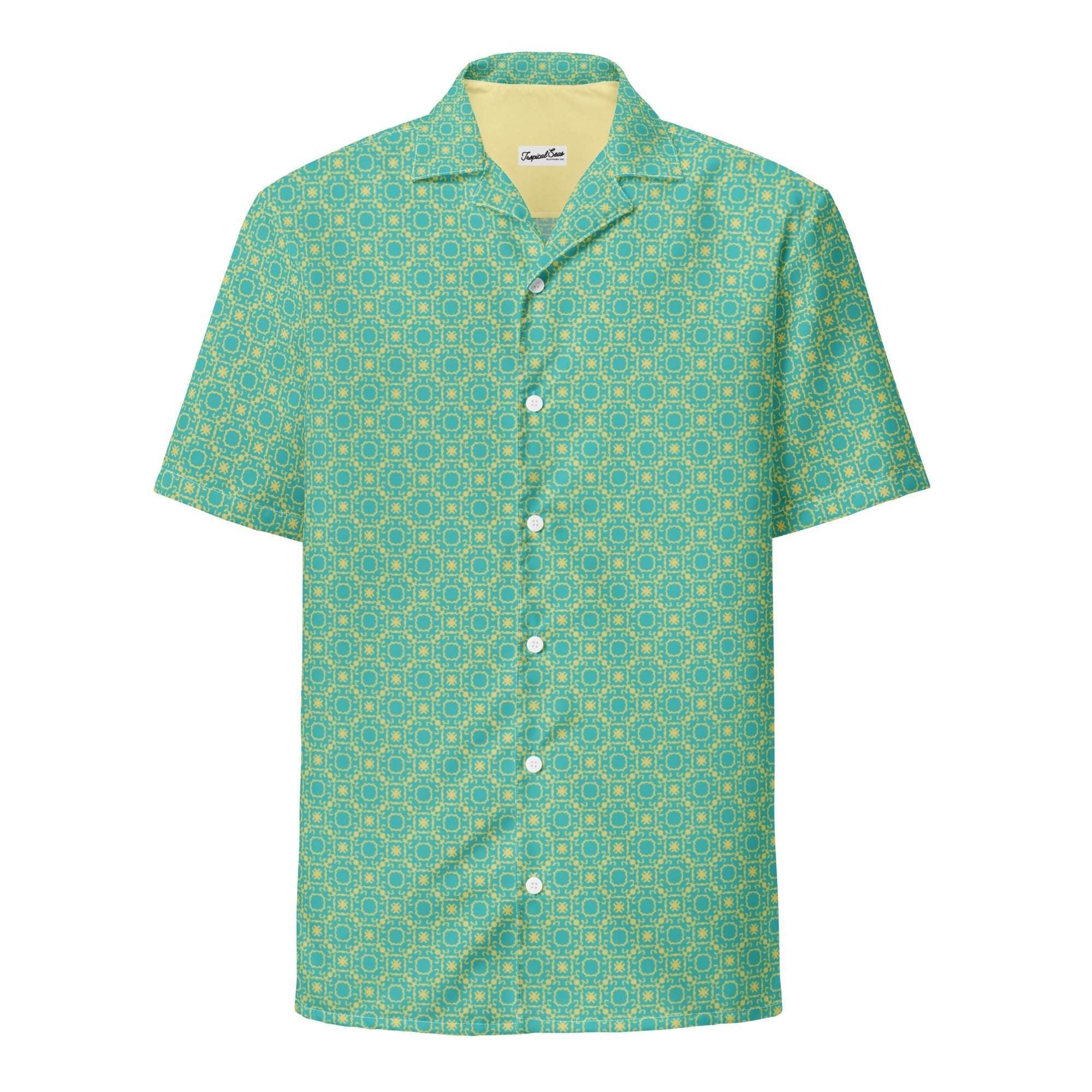 Men's Palm Frond Prism short-sleeve Hawaiian shirt with geometric pattern and eco-friendly fabric