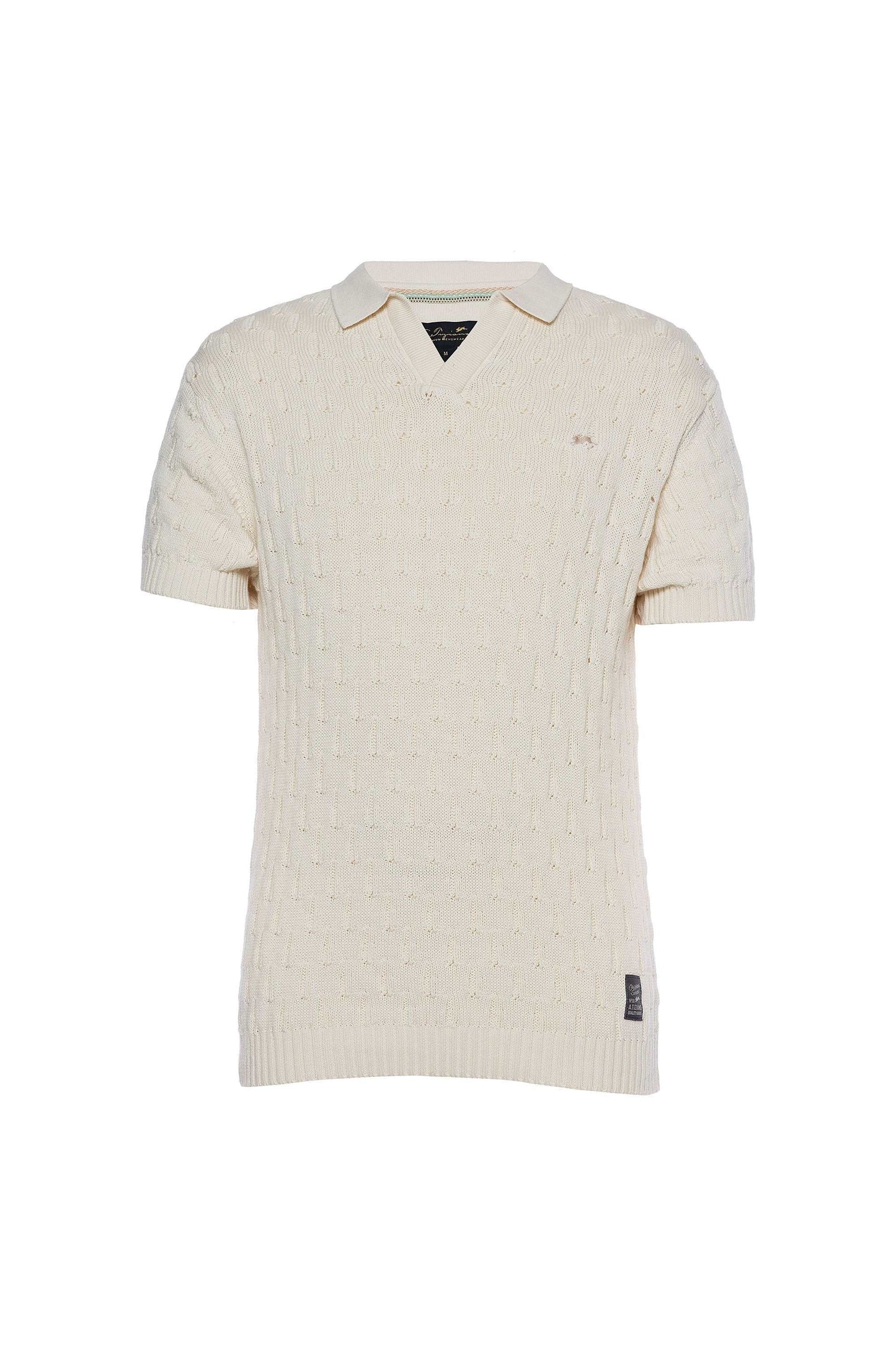 Jacquard knit polo with short sleeves, ribbed collar, and signature rabbit embroidery.