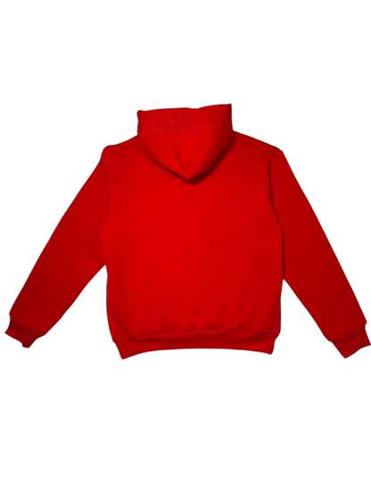 Zen Zip Chenille Applique Hoodie - Cherry Red chill life style
