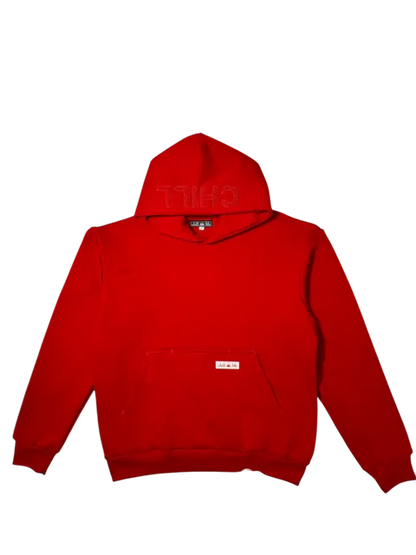 Zen Zip Chenille Applique Hoodie - Cherry Red chill life style