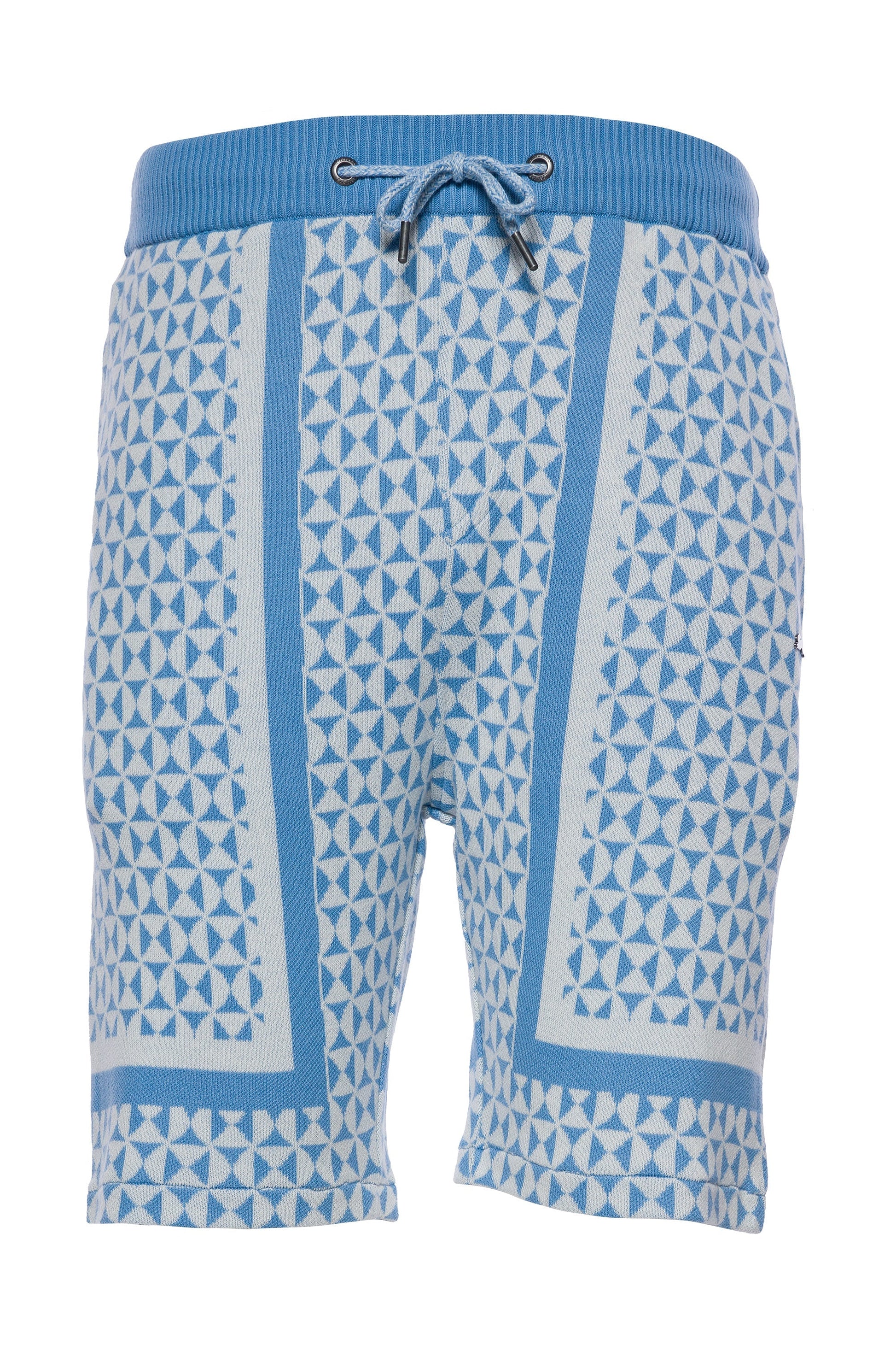 Reid sweater knit shorts with jacquard pattern, elastic waistband, and embroidered rabbit detail.