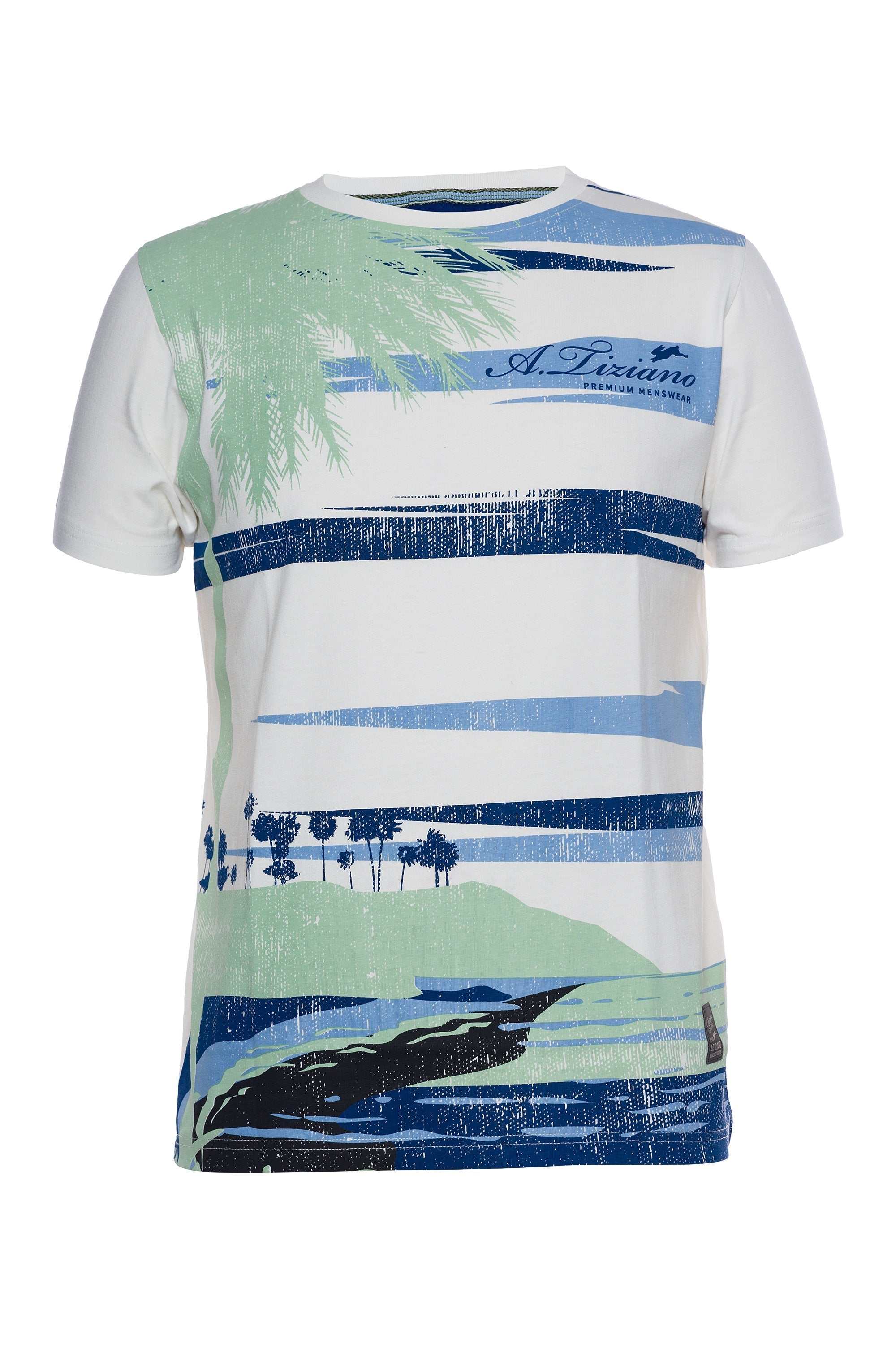 Rino graphic print tee with short sleeves and screen print design featuring "Single Palm", made from 100% cotton jersey.